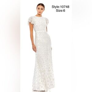 High neck flutter cap sleeve gown